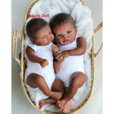 45 cm artista dipinto ad olio Rosalie e Lanny Bebe rinata pelle scura realistica reale