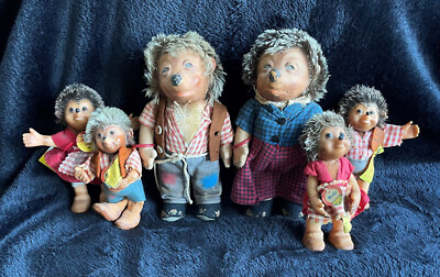 Rare Vintage Steiff Hedgehog Family 6 Members: Mecki Micki Macki Mucki 1960s