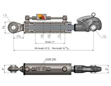 Hydraulischer Oberlenker Kat.2 – 370-460 Mm, Mit Schlauchsatz, Für Unimog, Schlepper & Traktor
