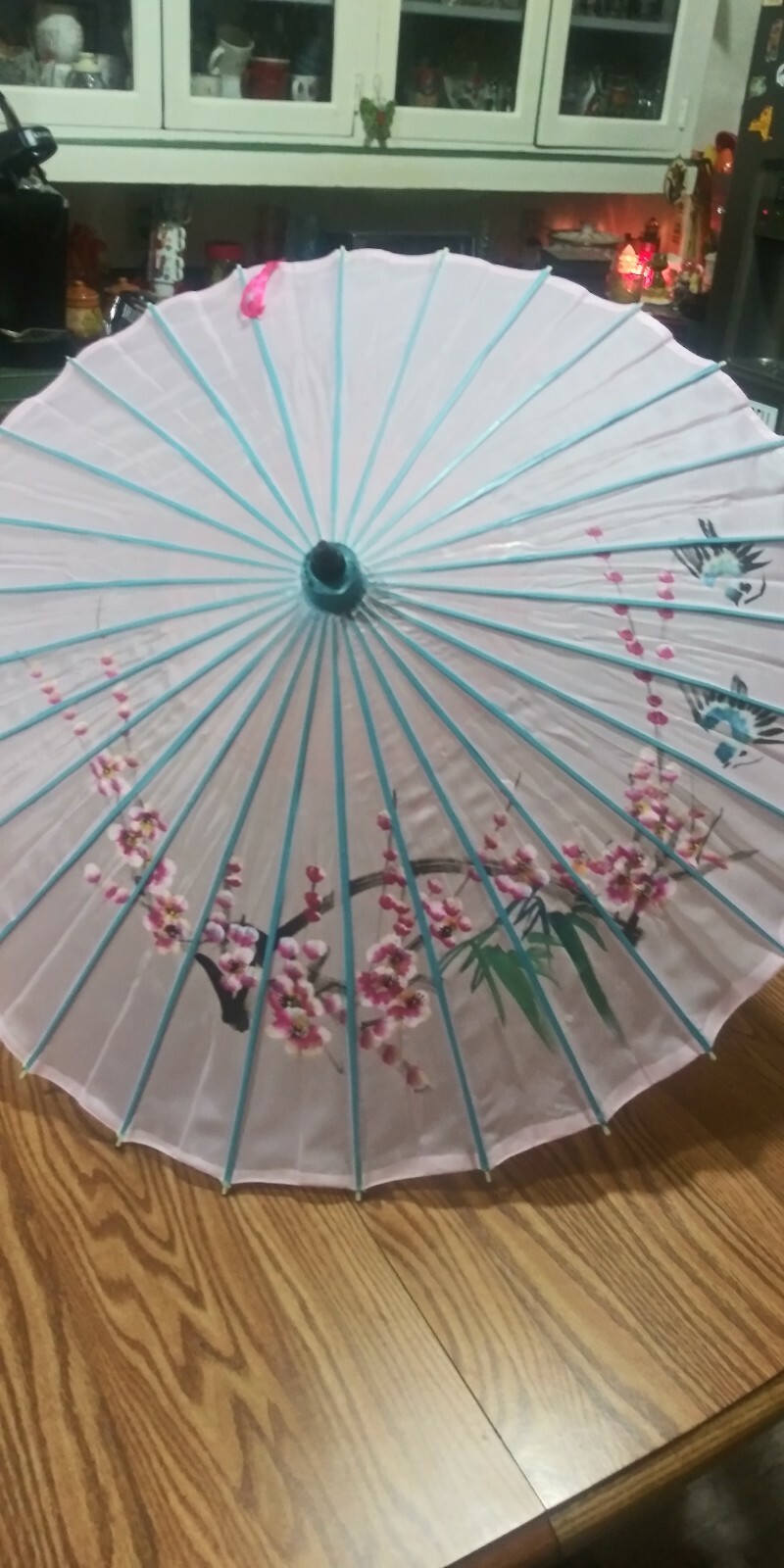Vintage Floral Design Wood & Paper Umbrella Parasol O… Gem
