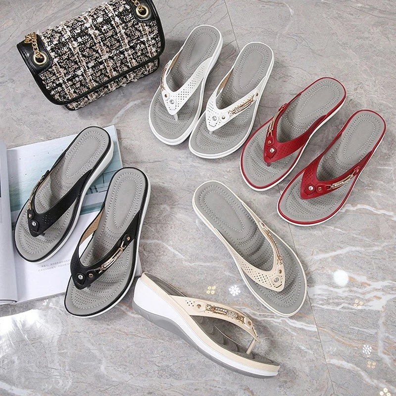 Chinelos femininos de verão tanga sandálias apoio arco almofada chinelos sapatos macios - Imagem 4 de 4