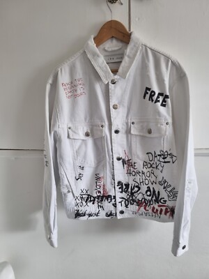 Iro Mary Graffiti Jeansjacke Distressed weiß 38 Medium 100% Baumwolle 