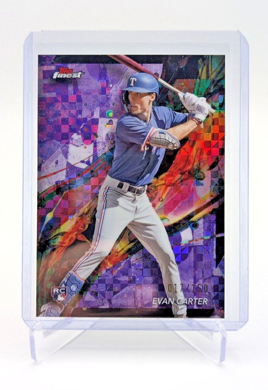 2024 Topps Finest Evan Carter RC Purple Checkerboard /150 #62 Rangers