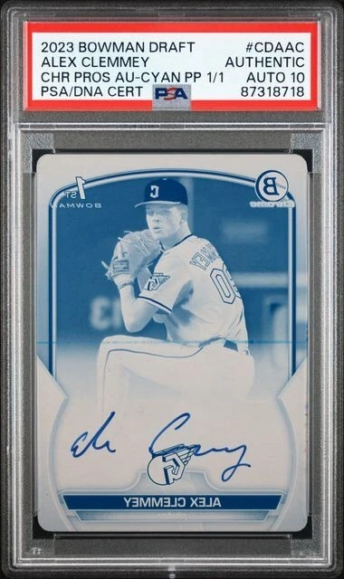 Alex Clemmey 2023 Bowman Chrome Auto 1/1 Printing Plate Cyan #CDAAC PSA 10 Auto