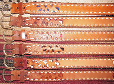 Vintage Western C M Buckstitch Inlay Leather Belts 6 pc Size 26 NEW