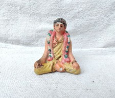 Vintage Handgefertigt Bemalt Hindu Mann Pandit Worship Terrakotta Figur Statue