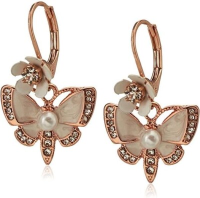 Betsey Johnson Rose Gold Butterfly Drop Earrings | Perfect Gift for Her