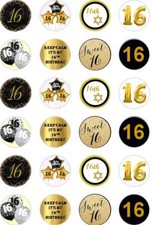 24 x PRECUT 16TH BIRTHDAY GOLD/16 YEAR OLD RICE/WAFER PAPER CUP CAKE TOPPERS