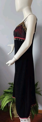 Betsey Johnson NY VTG Slip Dress Y2K Stretch Velvet Floral Lace Beaded Sz L - Picture 7 of 24