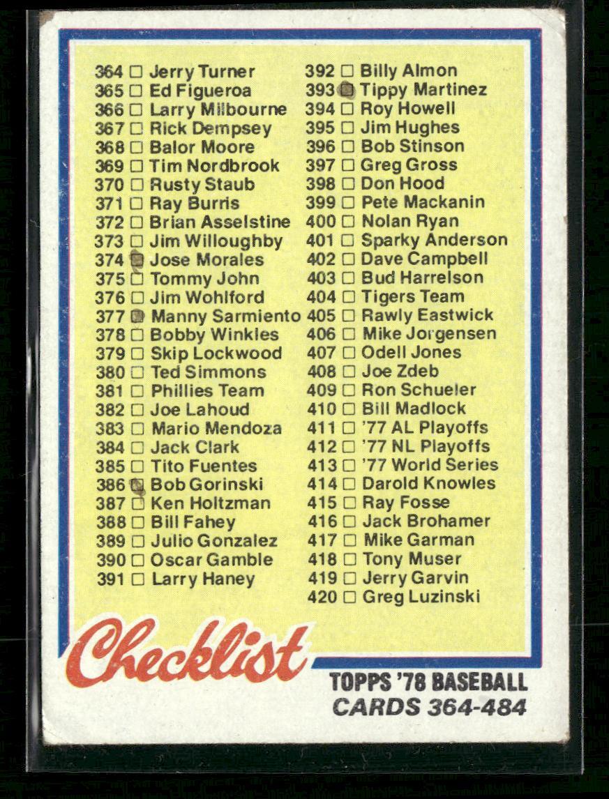 1978 Topps #535 Checklist: 485-605 | eBay