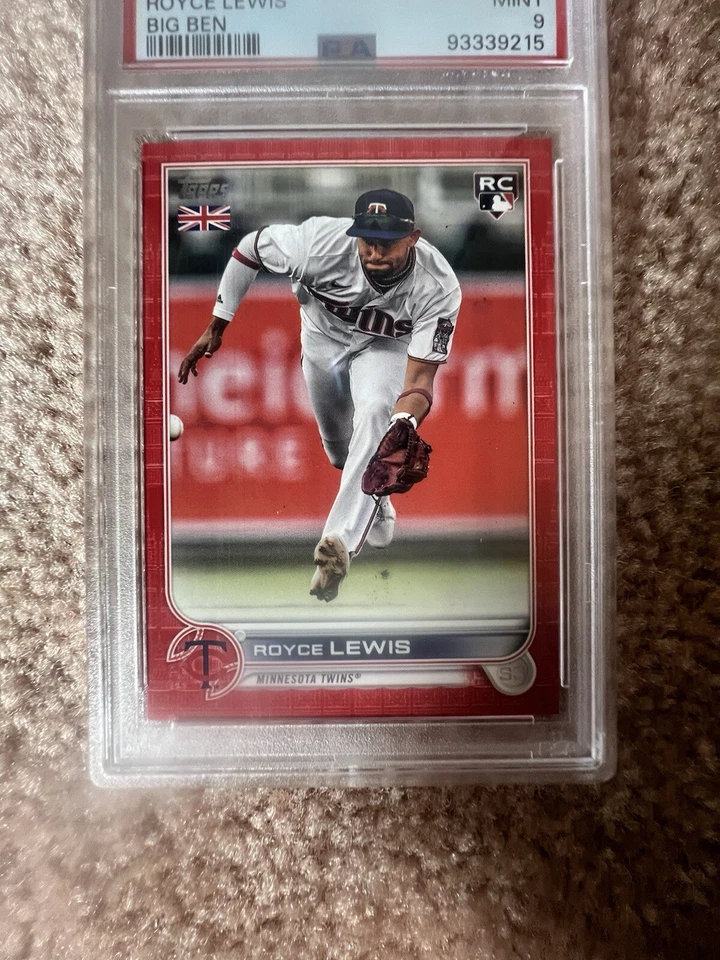 Royce Lewis RC Topps UK Edition Big Ben #137 /99 PSA 9 Population 4 Red SP Mint - Image 3 of 4