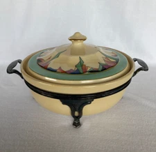 Rare Fraunfelter China Art Deco Modernistic 9" Casserole W/Stand Royal Rochester