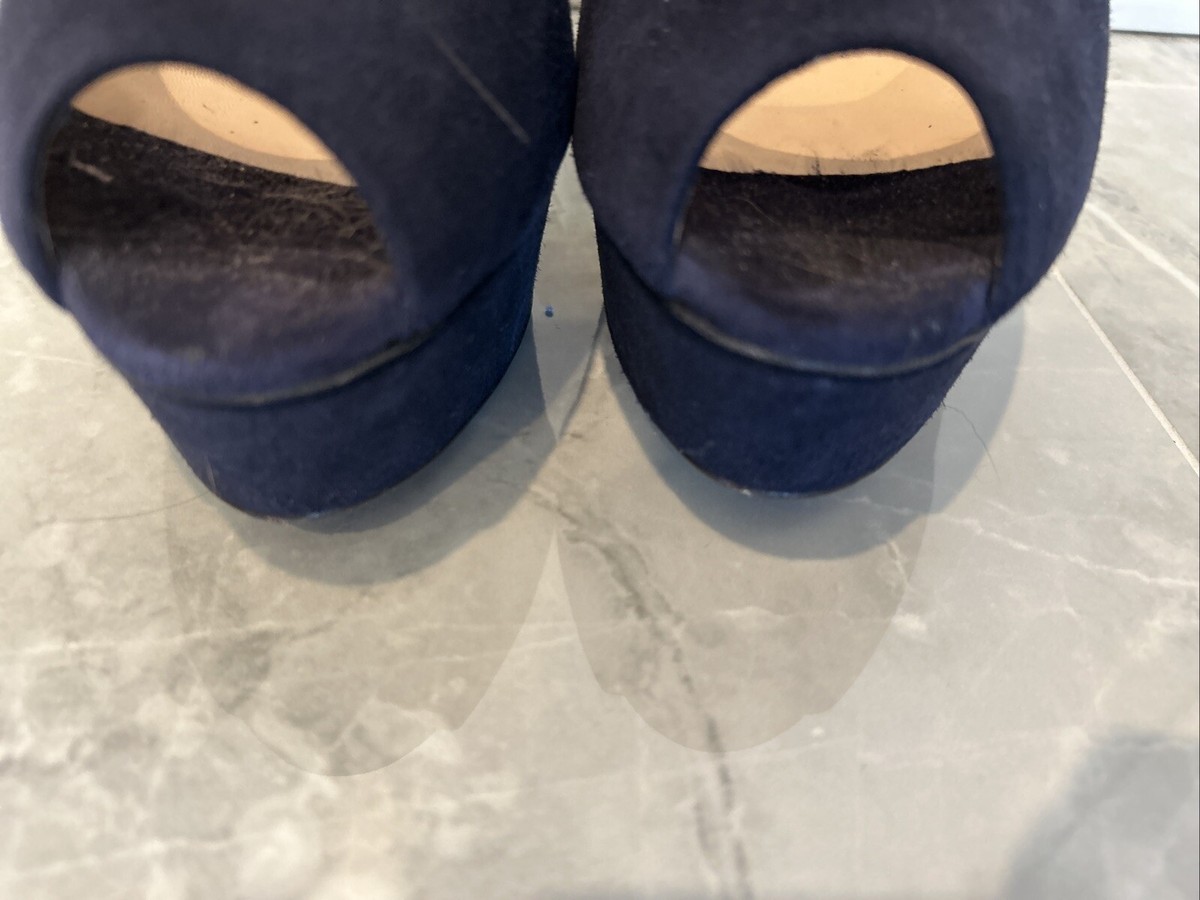 CASADEI Blue Suede Peep-Toe Platform Stiletto Heels/Pumps  display picture 1