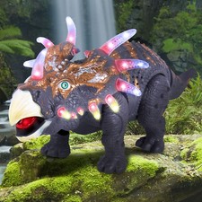 Walking Dinosaur Triceratops with Many Lights Sounds Real Movement Figure GREEN