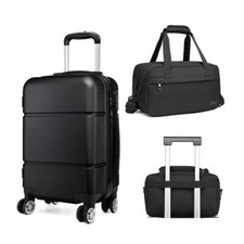 Black 20Inch Carry On Suitcase Small 4 Wheels Cabin Hand Luggage With Travel Bag