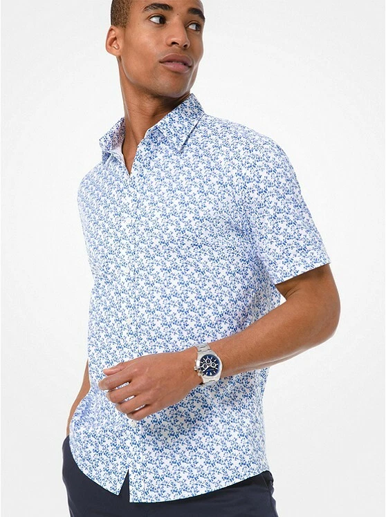 Michael Kors Mens Floral Cotton Blend Short Sleeve Shirt Size XL