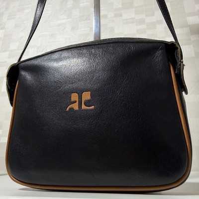 COURREGES Shoulder bag Leather Black Vintage good condition Authentic from Japan