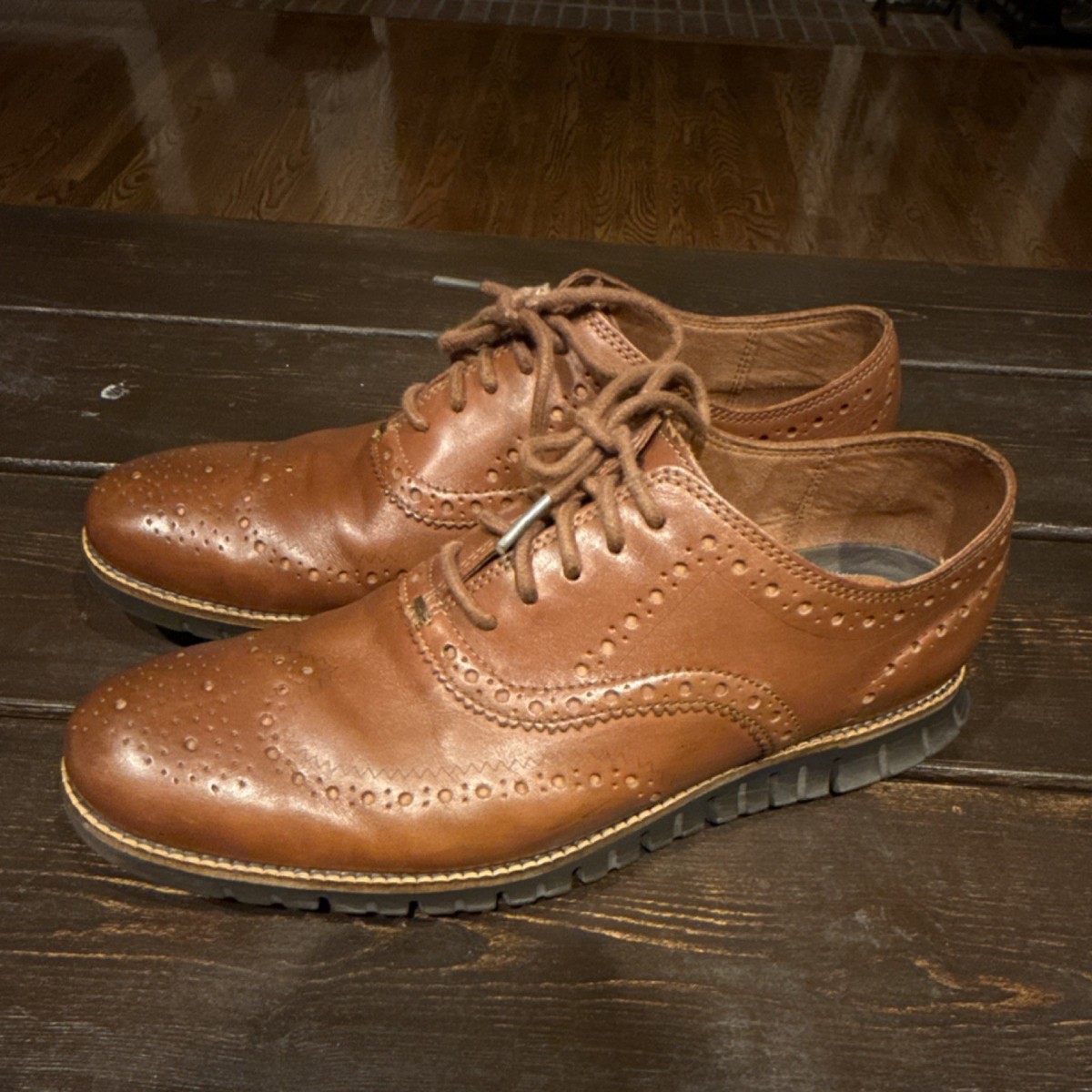 Cole Haan ZEROGRAND Brown Leather Wingtip Brogue Oxford  display picture 3