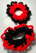 Handmade Black and Red Crochet Scrunchies   Set of 2 Stretchy Hair Ties, New