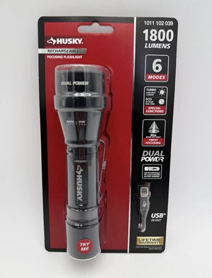 #ad Husky 1800 Lumens Dual Power LED Rechargeable Tactical Focusing Flashlight $14.99