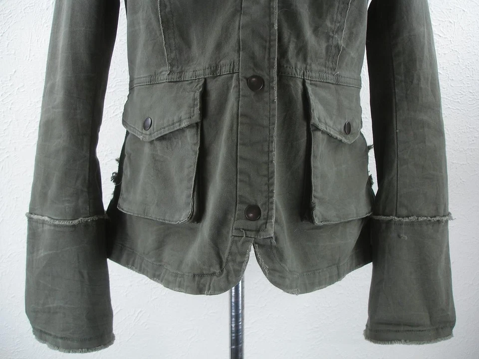 Women's M Free People Army Green Stretch Jacket Blazer Sport Coat Fringe Vintage - Image 3 of 4