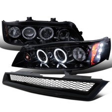 Fit 1994-1997 Accord Smoke Black Led Halo Projector Headlightsmesh Hood Grille