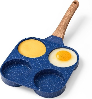 4-Cup Nonstick Frying Egg Pan Blue Marble, Granite Pancake Pan, PFOS & PFOA