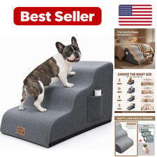 3-Step Dog Stairs - Grey Round-15.7"H Fabric Foam