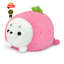 Cute Strawberry Seal Plush Pillow, Soft Chubby Plushie 9 Inch,