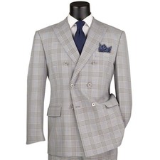 BIG  TALL Men's Gray Glen Plaid Double-Breasted 6-Button Classic Suit NWT