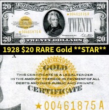 HGR SUNDAY 1928 $20 Gold Certificate ***STAR*** (RARE) HIGH GRADE