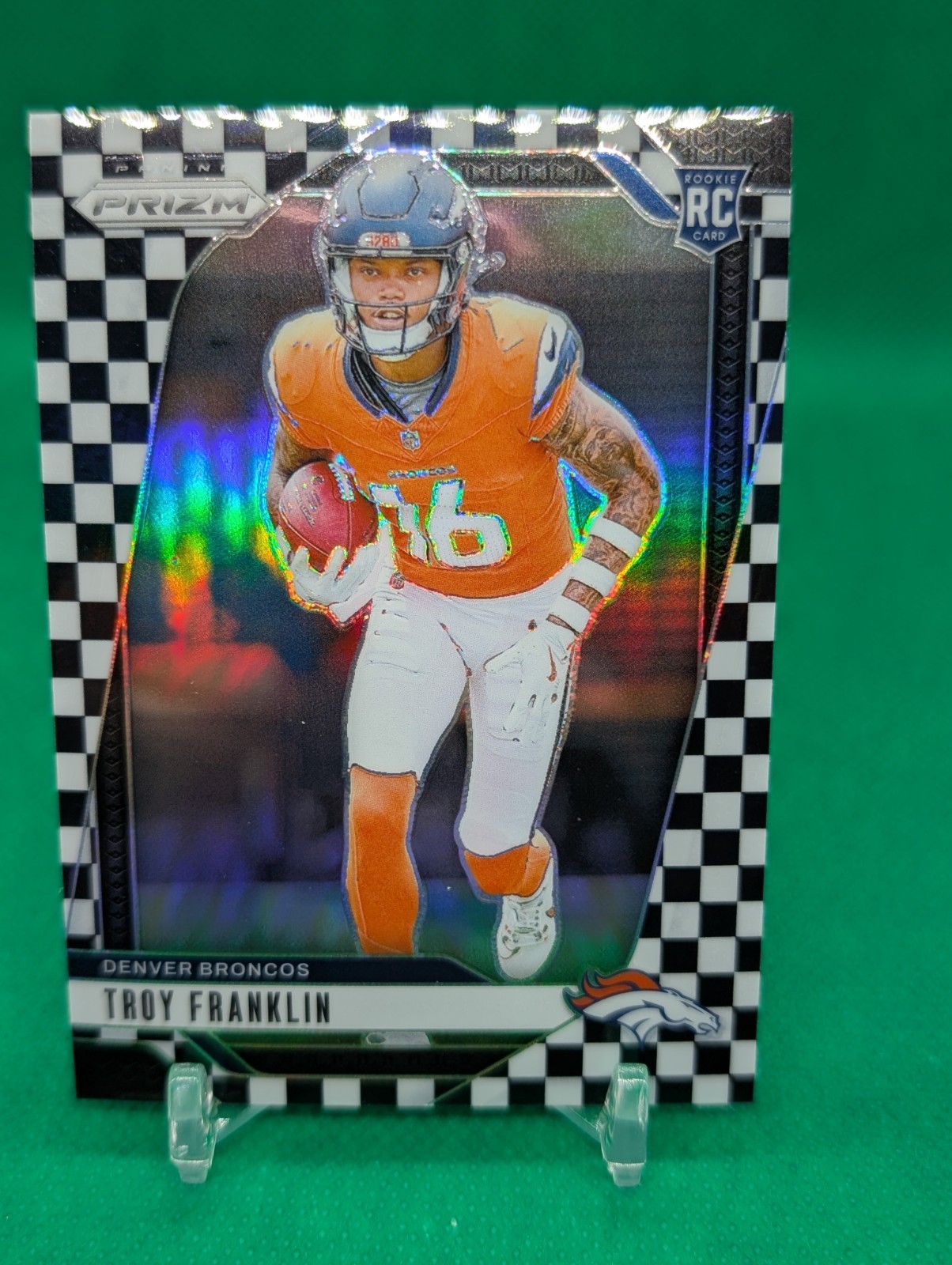 2024 Panini Prizm Troy Franklin Rookie Black White Checkerboard #393 RC Broncos
