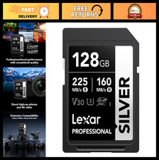 128GB SD Memory Card, 225MB/s Read Speed, 4K V30 U3 UHS-I, Ideal for Photographe