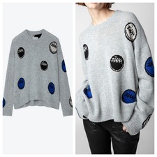 Women Zadig  Voltaire Smiling Face Cashmere Round neck Wool Knitted Sweater SML