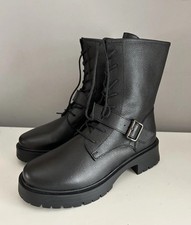 Fat Face Women’s Black Lace & Zip Up Buckle Ankle Leather Boots UK 5. New