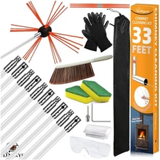 33 Feet Chimney Cleaning Bundle with Flexible Brush & Protective Gear