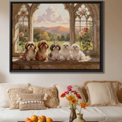 Oil Painting Dog Shih Tzu Canvas Print Vintage Dog Artwork Living Room Decor
