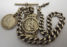 NICE CHUNKY HEAVY 52g ENGLISH ANTIQUE c.1910 SOLID STERLING SILVER ALBERT CHAIN