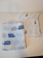 Cloud Island Baby Blankets Whale Anchor Swaddle Security Lovey Muslin Set Of 2