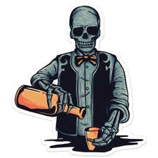 Dead Bartender Skeleton - Vinyl Decal Sticker - Car Window Laptop - ebn8911