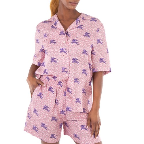 Burberry Tabi Equestrian Knight TB Monogram Print Silk Pyjama Shirt, Brand Size