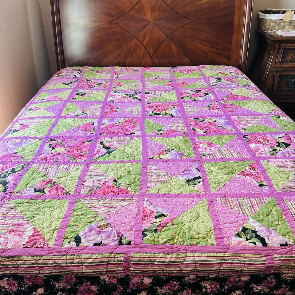 Colcha de algodón hecha a mano vintage - 100”x100” - tamaño queen/king Foto 3 de 4