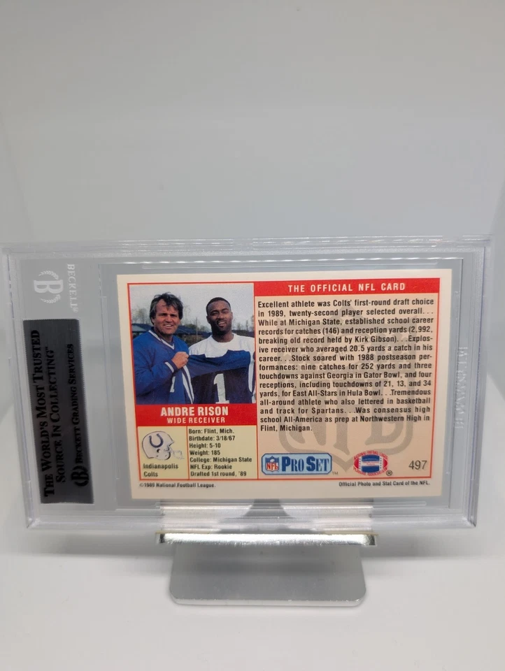 1989 Pro Set Andre Rison #497 (RC) On Card Auto Beckett Authentic Colts - Image 2 of 2