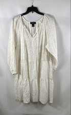 Karen Kane Women's Off White Tiered Eyelet Lace V-Neck Tie Dress Sz XL NWT