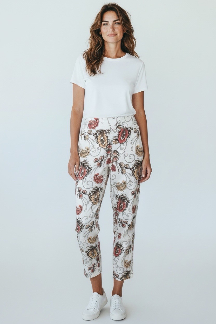 Chicos Women’s Size 12  Pull On Elastic Waist Floral Print Ankle Crop Pants