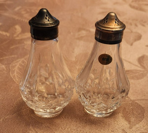 Tyrone Crystal Salt and Pepper Shakers Silver Plated Tops