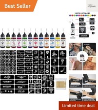 Temporary Tattoo Kit 12 Colors Temporary Tattoo Ink,111 Pcs Stencils