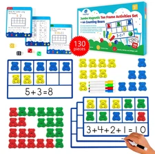 130 PCS Jumbo Magnetic Ten Frames Activity Set with Counting Bears, Math Manipul
