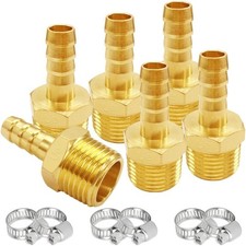 6PCS Brass Hose Barb Fittings 3/8" NPT Male to 1/4" 1/4Barb, 3/8"NPT