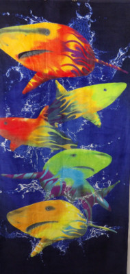 Shark Neon Velour Beach Bath Towel 30x60 100% Cotton